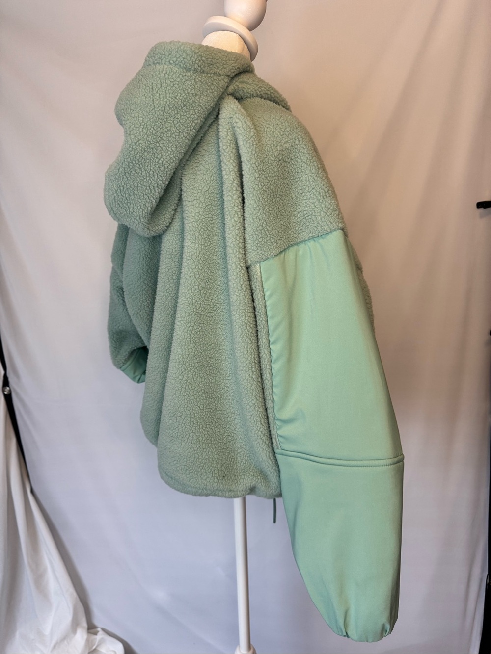 all in motion Sage Minty Green Sherpa Zip-Up Hooded Jacket with Solid Panels - Picture 4 of 14